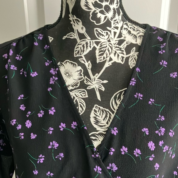 NWT Lush Black and Purple Wrap Blouse with Short Sleeves - Picture 2 of 10